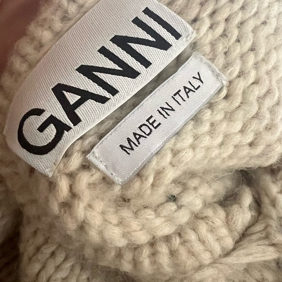 GANNI Beige Ivory Speckled Cable Knit Scarf Sweater Size S/M - Picture 13 of 13